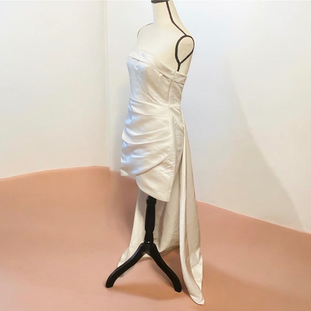 True Violet Bardot Ivory Satin Strapless Mini Dress w Train Bridal Size 10 NWT - Picture 5 of 13